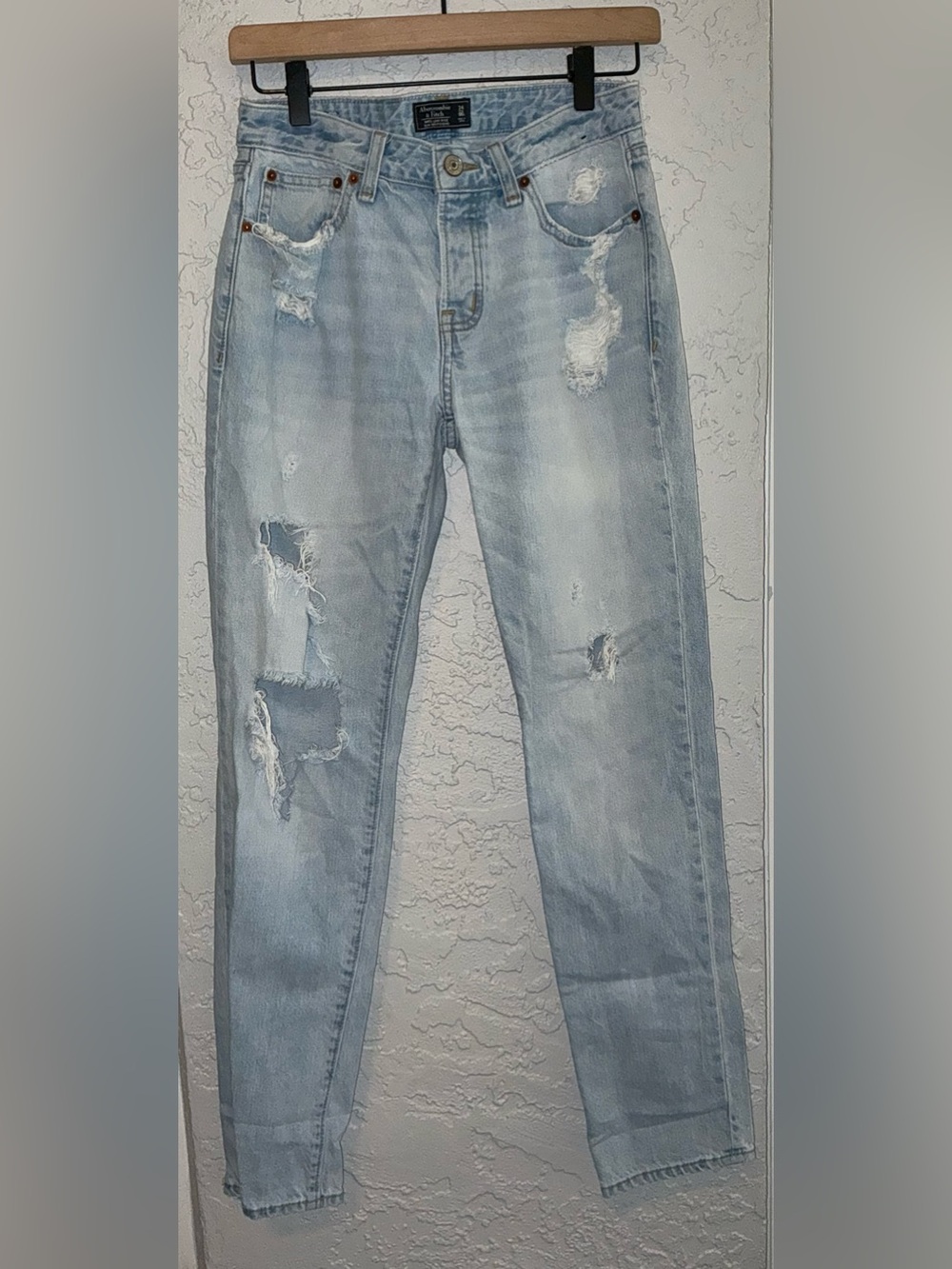 Abercrombie & Fitch Light Blue Slim Straight Distressed Jeans